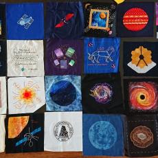 Patchwork squares with astronomical and geophysical themes.