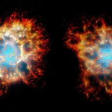 Two views of a 3D reconstruction of the Crab nebula