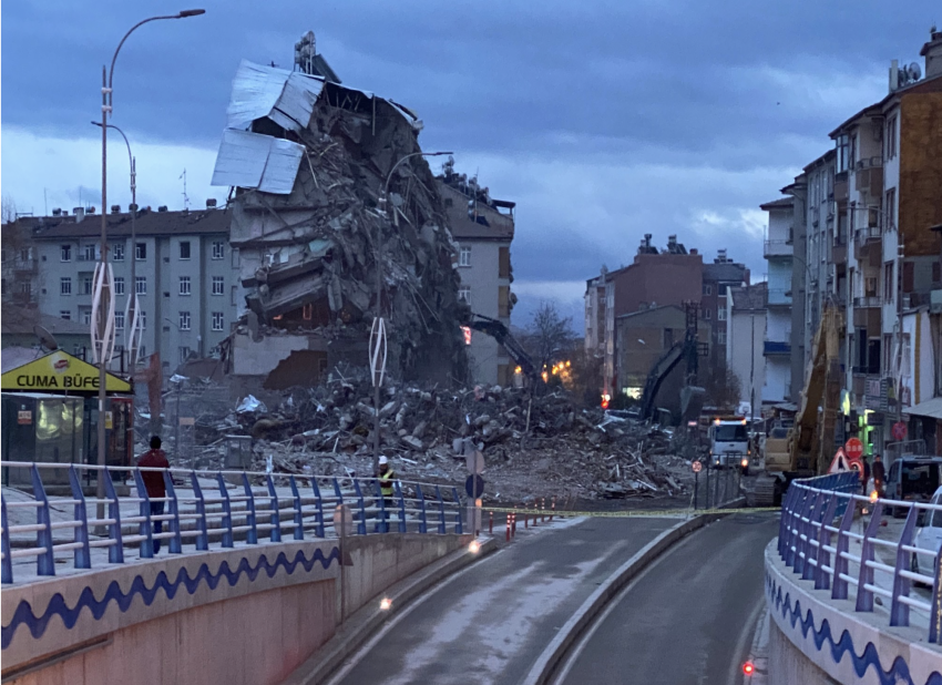 Damage to a city building after an earthquake